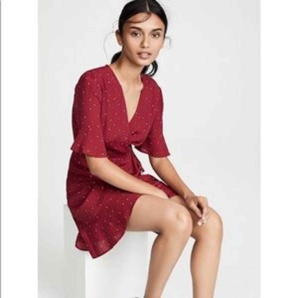 Rails Polka Dot Maroon Burgundy Casual Dress Size XS Western Wrap Red Date Mini